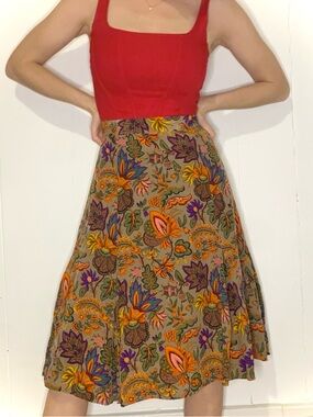 Vibrant Floral silk paisley A-Line Skirt